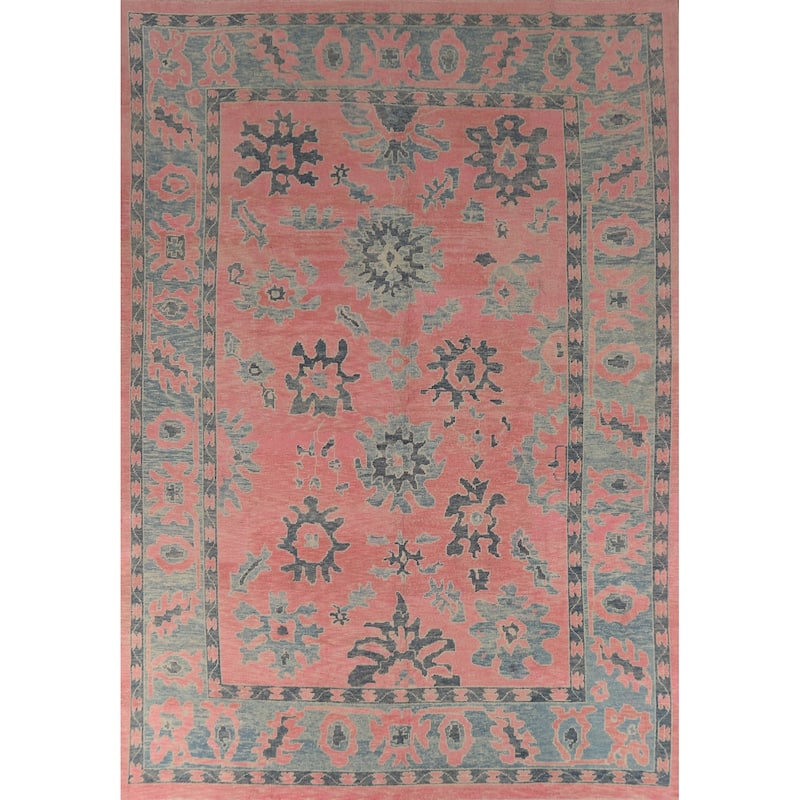 Hand Knotted Oriental 100% Wool Carpet Transitional All-Over Pink Oushak Area Rug - 12' 5'' X 9' 5''