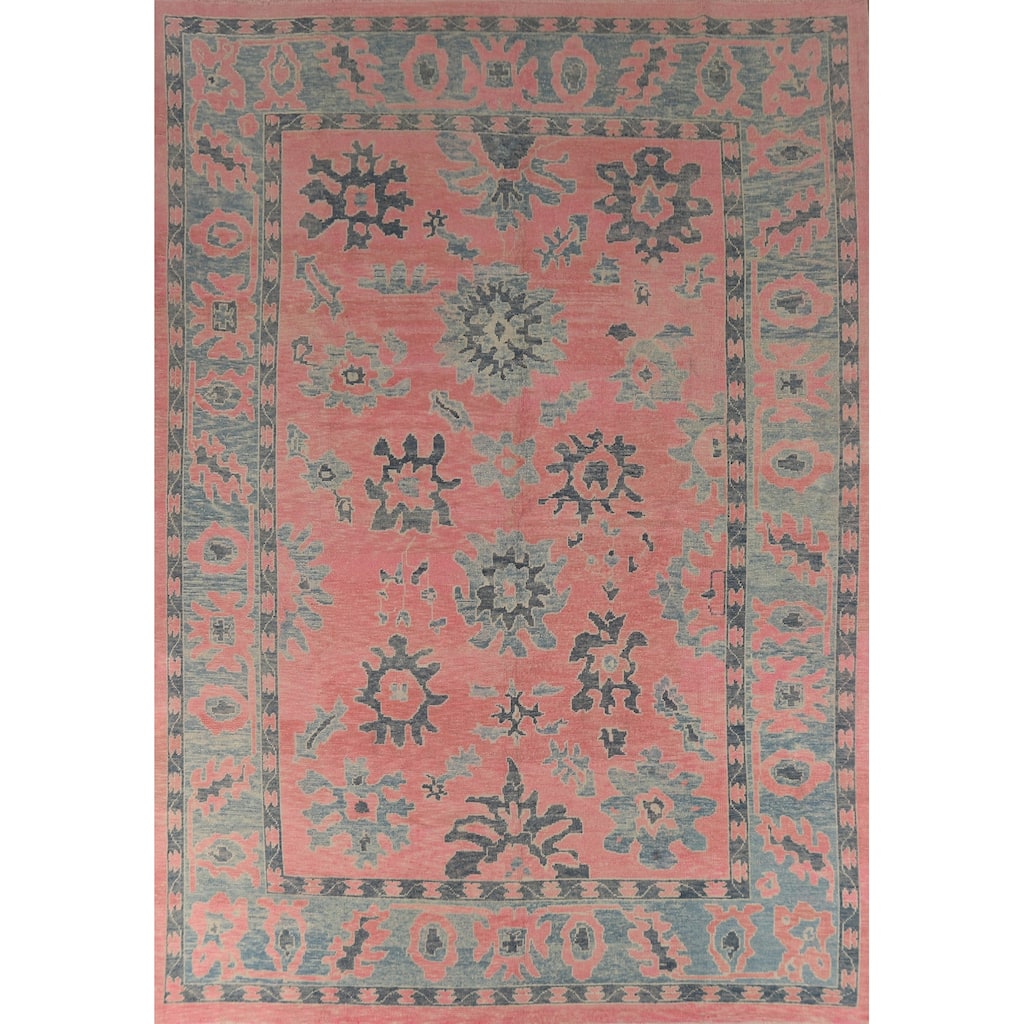 Hand Knotted Oriental 100% Wool Carpet Transitional All-Over Pink Oushak Area Rug - 12' 5'' X 9' 5''