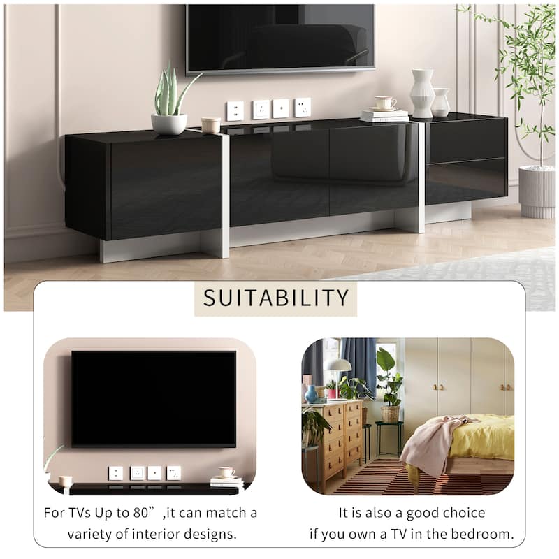 Siavonce White & Black Contemporary Rectangle Design TV Stand - 74.8''W x 13.7''D x 17.7''H