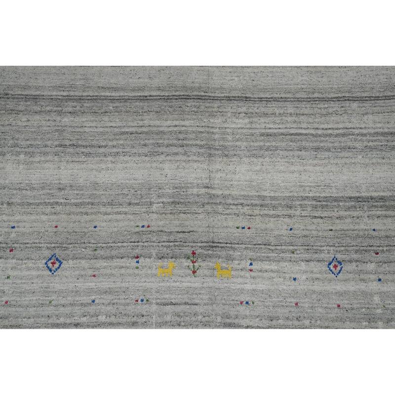 Hand Knotted Oriental Viscose Silk Carpet Tribal Animal Pictorial Greys & Charcoal Gabbeh Area Rug - 11' 7'' X 8' 11''