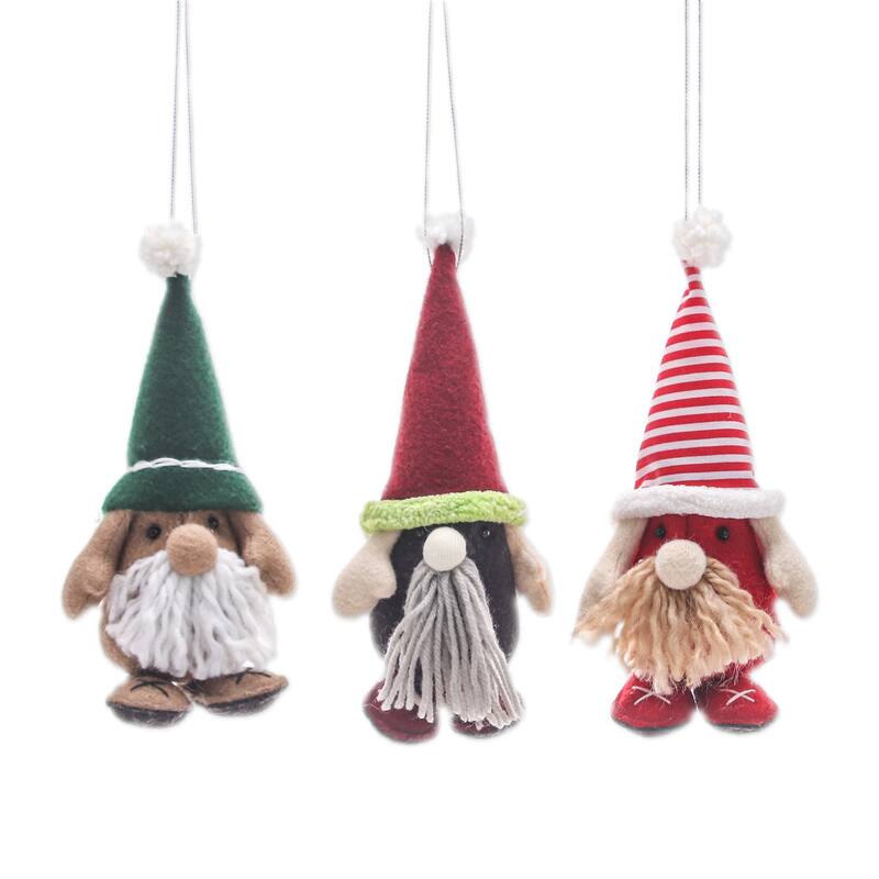 Novica Handmade Christmas Gnomes Felt Ornaments (Set Of 3)