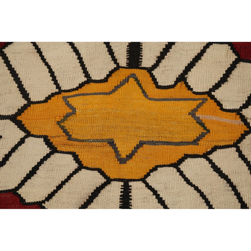 Vegetable Dye Kilim Qashqai Persian Antique Rug Hand-Woven Wool Carpet - 4'11"x 7'5"