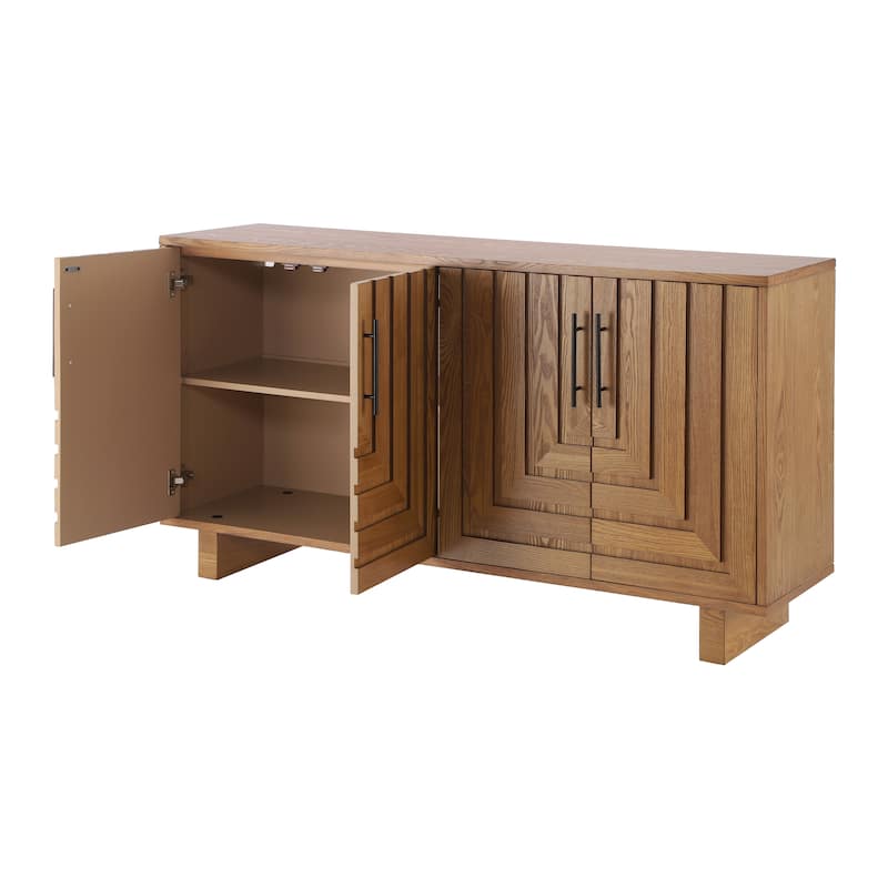 Christopher Knight Home - Lyra 59" Modern Sideboard Storage Cabinet with 4 Doors - Ash Veneer & MDF with Metal Handles