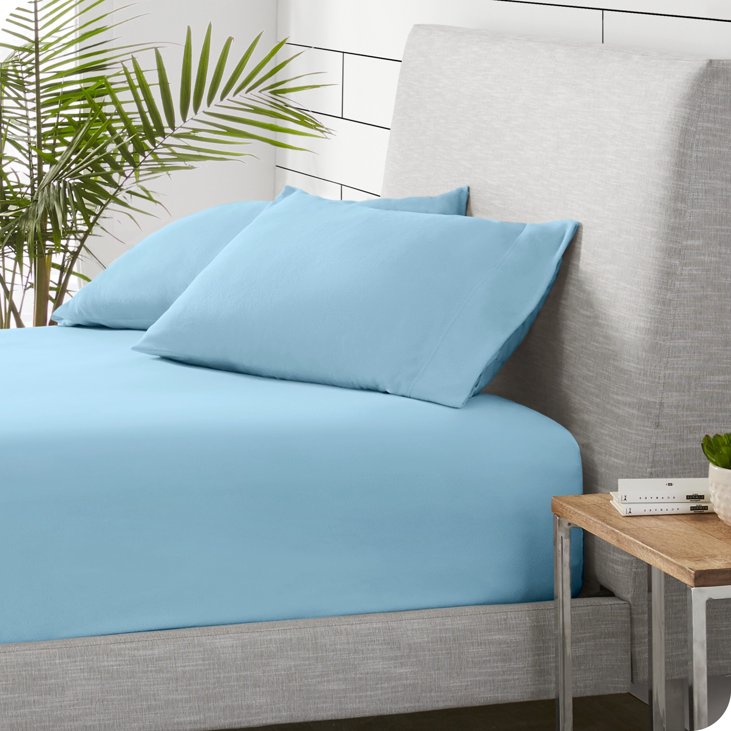 Bare Home Polar Fleece Fitted Bottom Sheet Queen Light Blue
