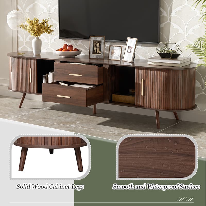 Anmytek Walnut TV Stand Media Console with Sliding Doors Drawers Modern Rustic Storage