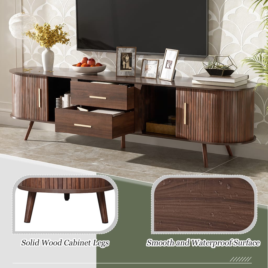 Rustic Dark Brown TV Stand Entertainment Center for up to 80 Inch TVs, Sliding Doors Media Cabinet TV Console with 2 Drawers