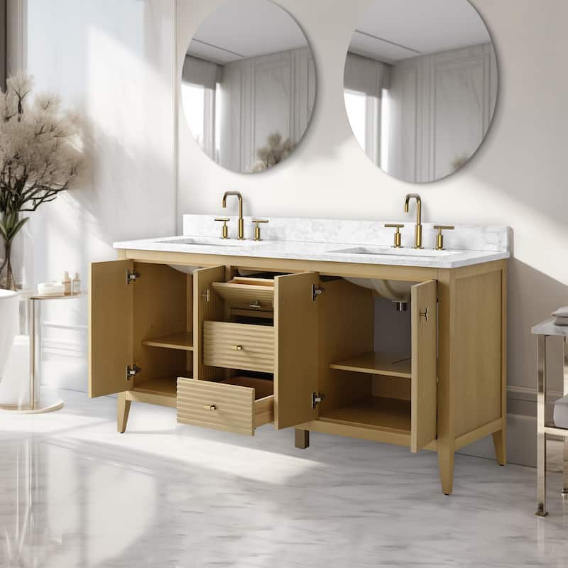 Vanity Art 60" Double Sink Bathroom Vanity Cabinet with Engineered Marble Top