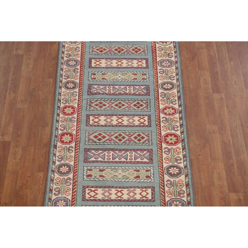 Kazak Runner Rug Handmade Blue Wool Carpet - 3'2" x 16'4"