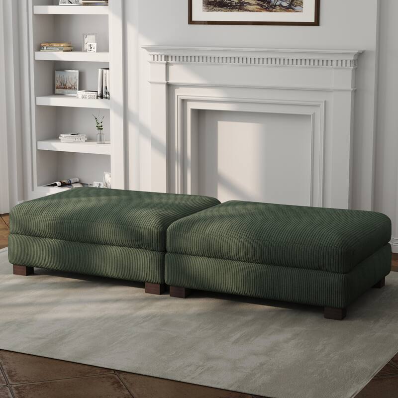 Set of 2 Upholstered Velvet Corduroy Ottoman