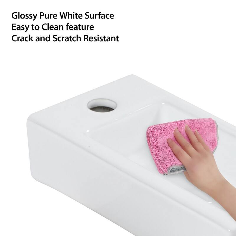 Lordear 14.5 inch White Rectangular Ceramic Wall Hung Sink with Side Faucet Mount