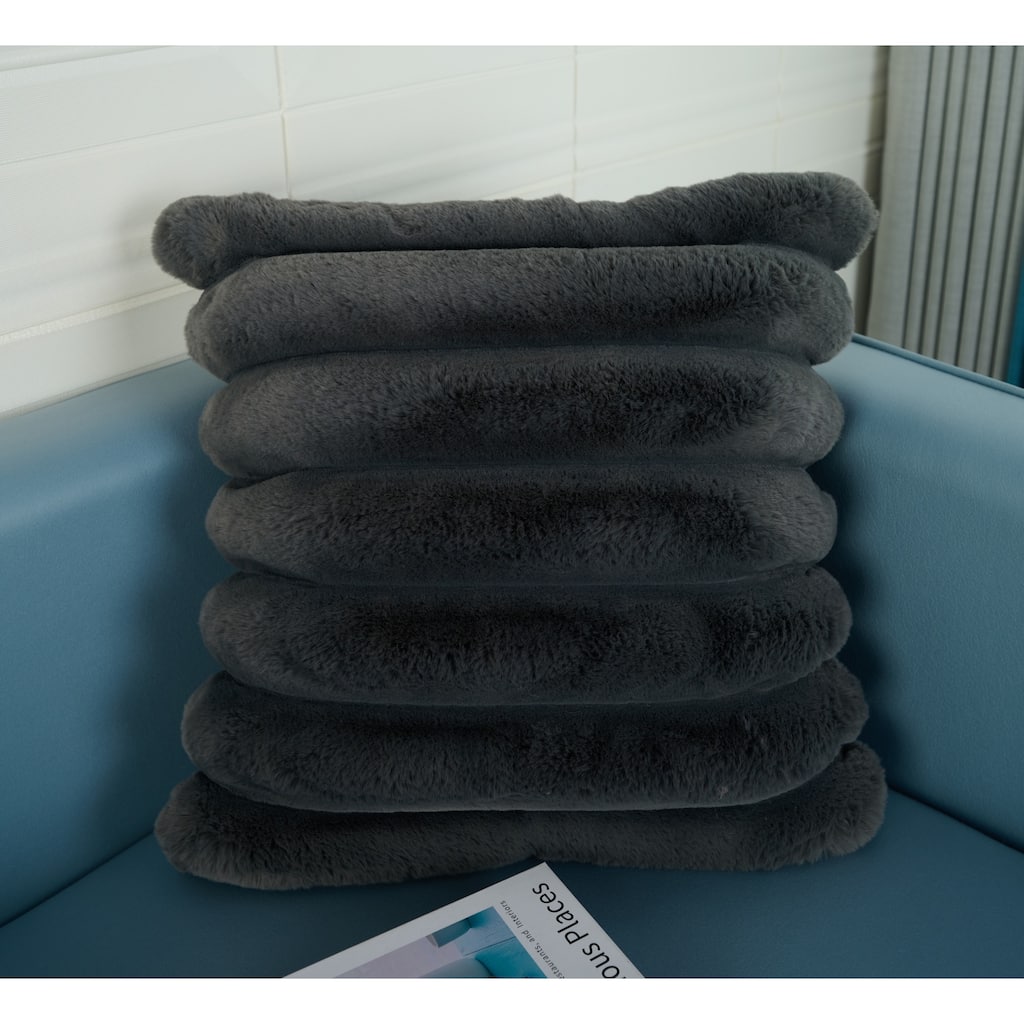 Madrid Collection Ultra Soft Ribbed Faux Fur Throw Pillow