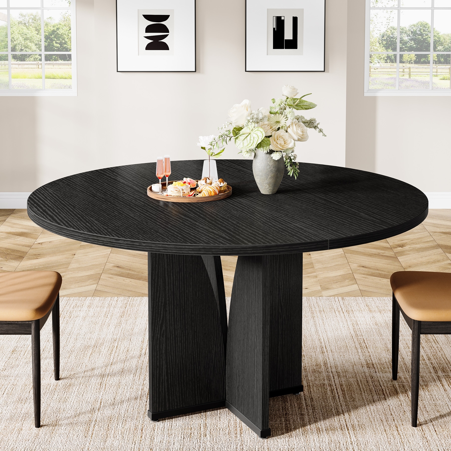39.4-inch Round Dining Table with Wooden Tabletop for Kitchen Dining Room