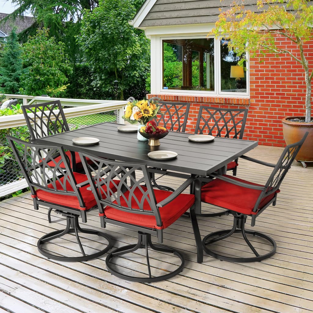 Nuu Garden Outdoor 7-Piece Iron Dining Set with 1.57'' Umbrella Hole, Black