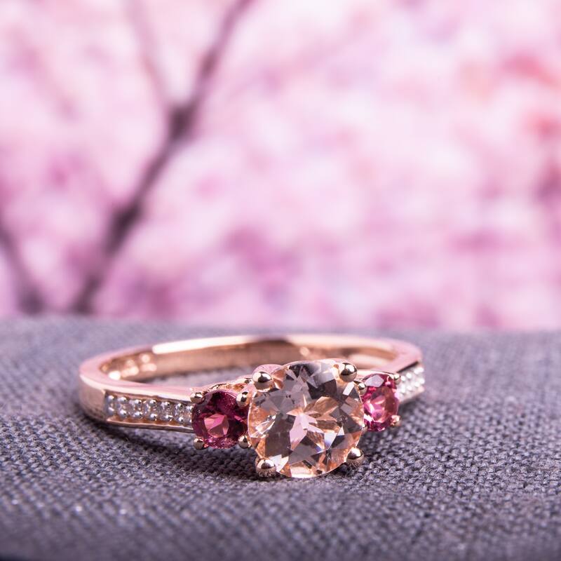 Miadora 10k Rose Gold Morganite, Tourmaline and Diamond 3-Stone Ring