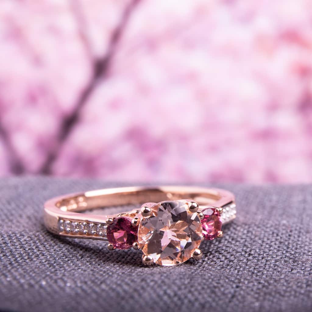 Miadora 10k Rose Gold Morganite, Tourmaline and Diamond 3-Stone Ring