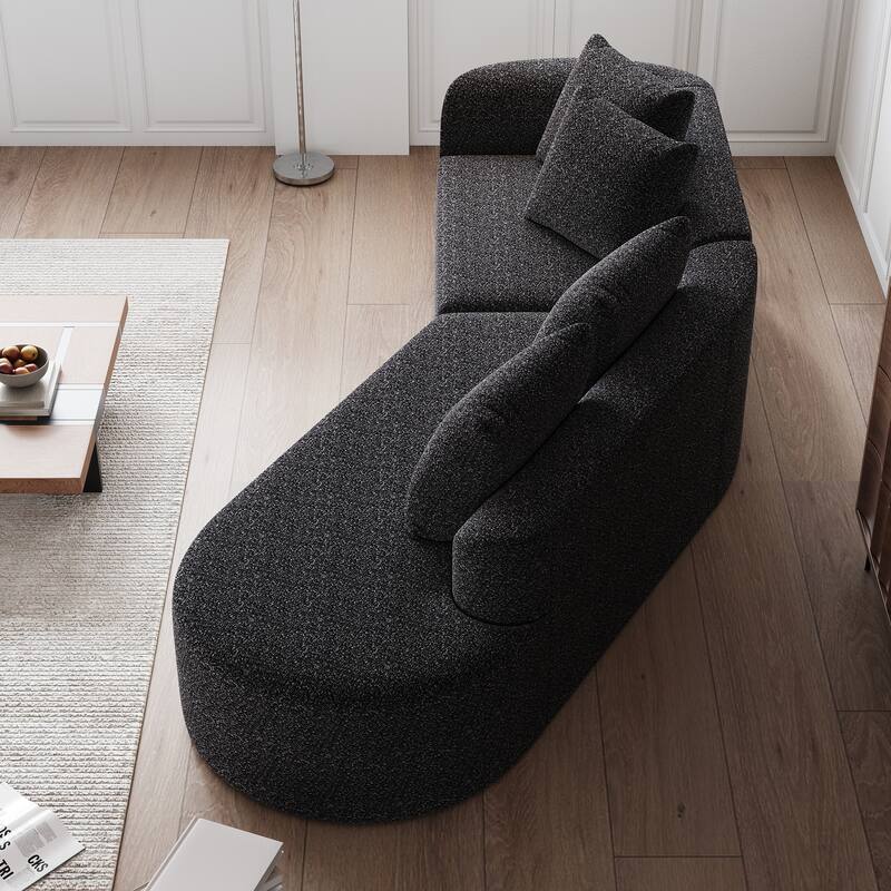 Upholstered Oversized Sectional Sofa, 112-Inch Chenille 4-Seater Extra Deep & Wide Seat Curved Cloud Couch with 4 Throw Pillows