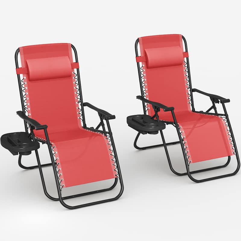 Homall Patio Zero Gravity Chair Lawn Lounge Chair with Pillow Set of 2 - Red