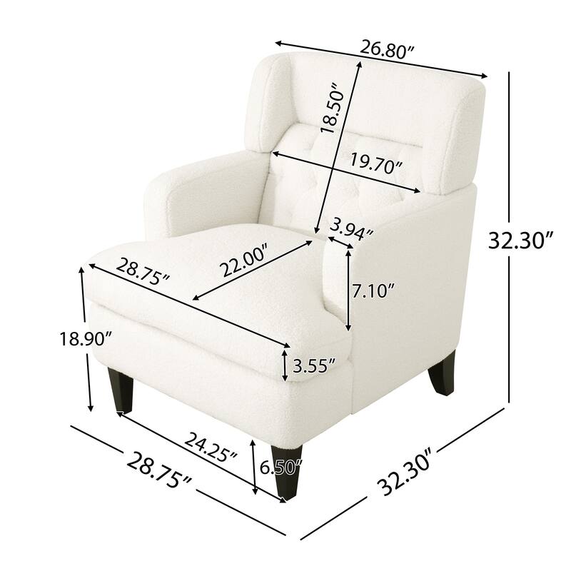 Modern 35.25" Upholstered Arm Chair with Birch Wood Legs amd Tufted Backrest for Living Room