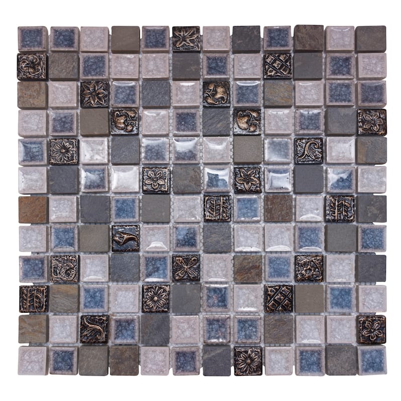 The Tile Life Marbles 1x1 Dark Brown Stone Look Glass Backsplash Wall Tile