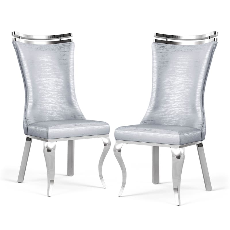 Furniture of America Thaddeus Glam Stainless Steel Upholstered Dining Side Chair (Set of 2)