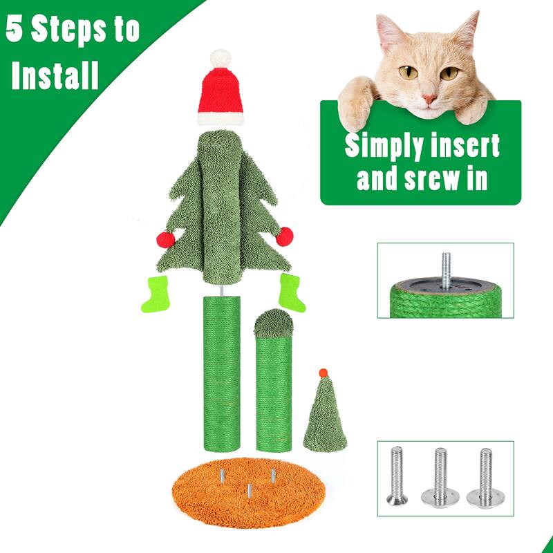 CUSchoice 32" Christmas Tree Cat Scratcher with 3 Posts & Teaser Balls - 32'