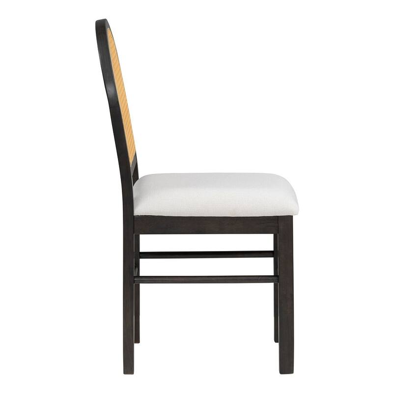 5 PCS Retro Functional Extendable Dining Set for 4 with 4 Upholstered Chairs with Rattan Backrests