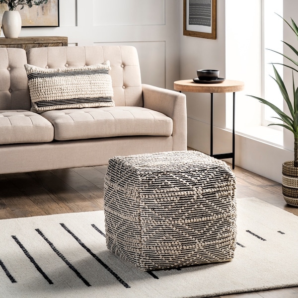 Brooklyn Rug Co Cotton Textured Trellis Ottoman Pouf Bed Bath