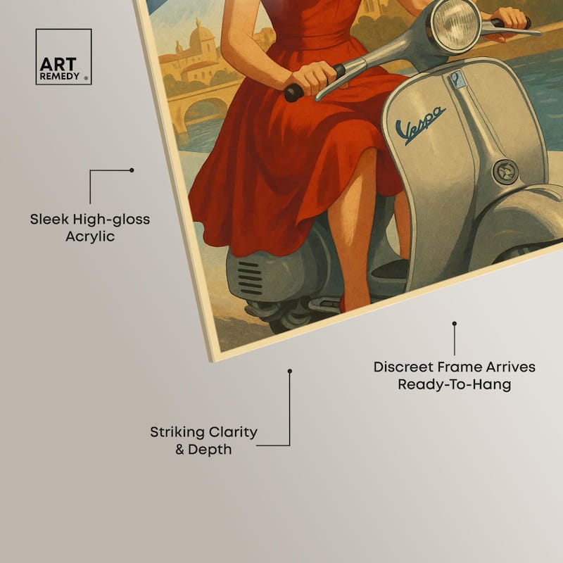 Scooter Italian Travel Acrylic by Art Remedy, Ready to Hang