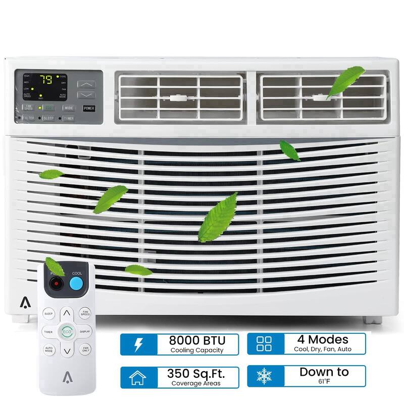 8000 BTU Window Air Conditioner, 115V/60Hz, Cooling Rooms up to 350 Sq. Ft, APP/Remote, ECO - White