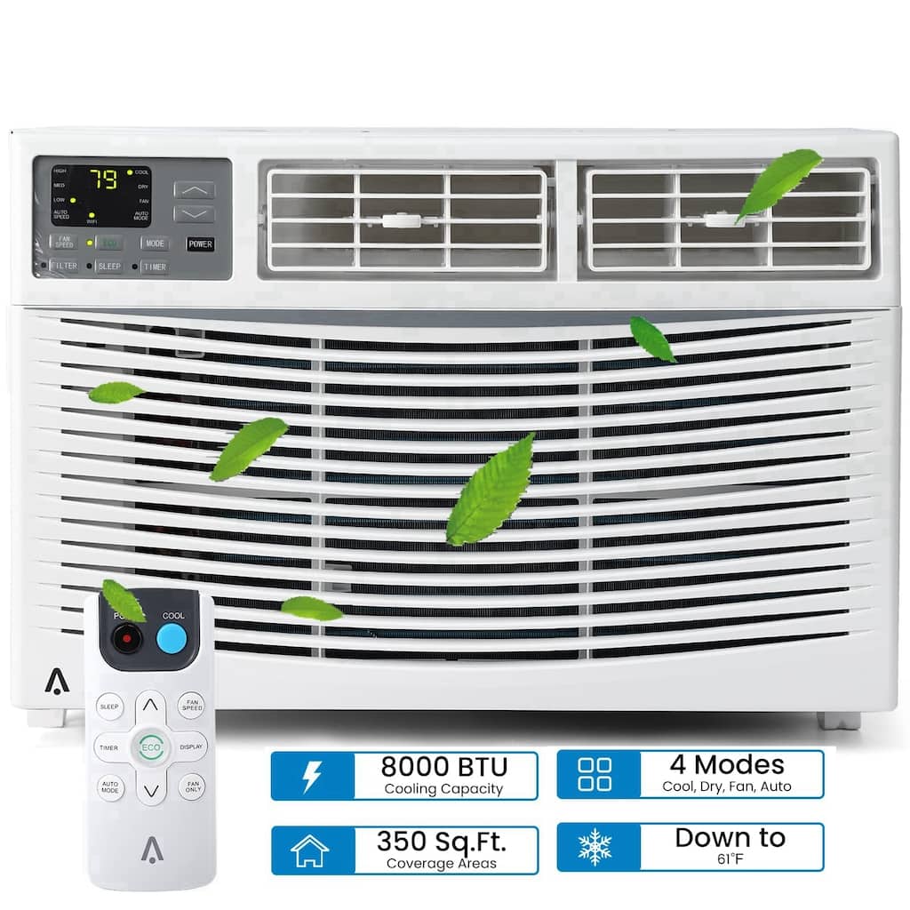 8000 BTU Window Air Conditioner, 115V/60Hz, Cooling Rooms up to 350 Sq. Ft, APP/Remote, ECO