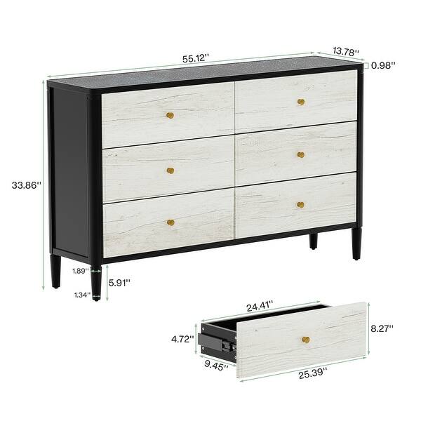6-Drawer Dresser, 55-Inch Modern Chest of Drawers with Acrylic Top - Bed  Bath & Beyond - 42209699