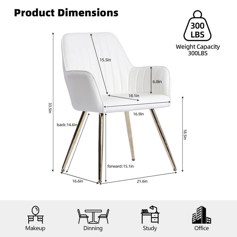Faux Leather Dining Chair Set of 2 - Modern Mid-Back Accent Chairs with Gold Plating Legs - Upholstered Chairs (Set of 2)