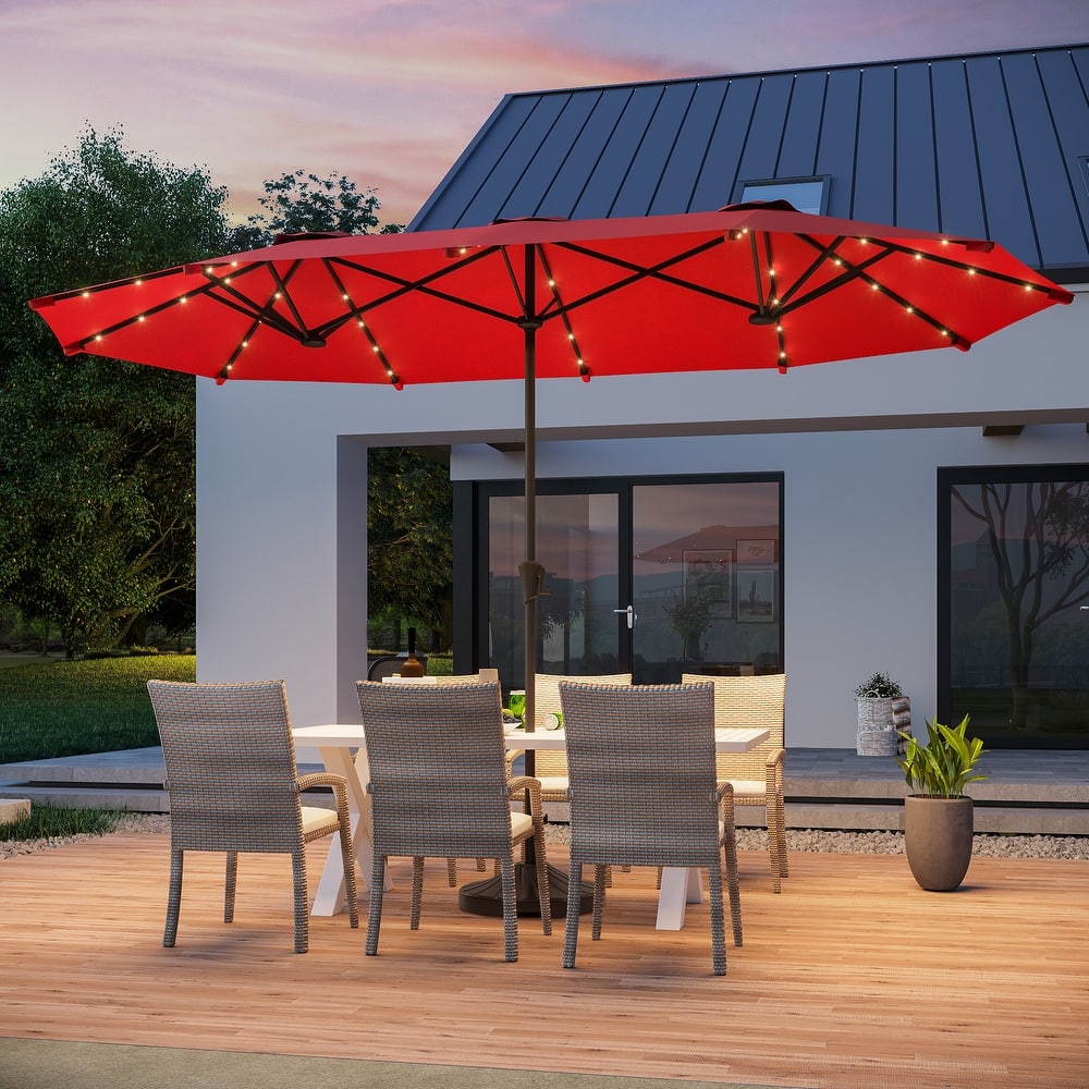 BONOSUKI 13 x 7.2ft Solar-Powered LED Double-Sided Patio Umbrella with Large Canopy Outdoor Table Umbrella for Garden, Navy Blue