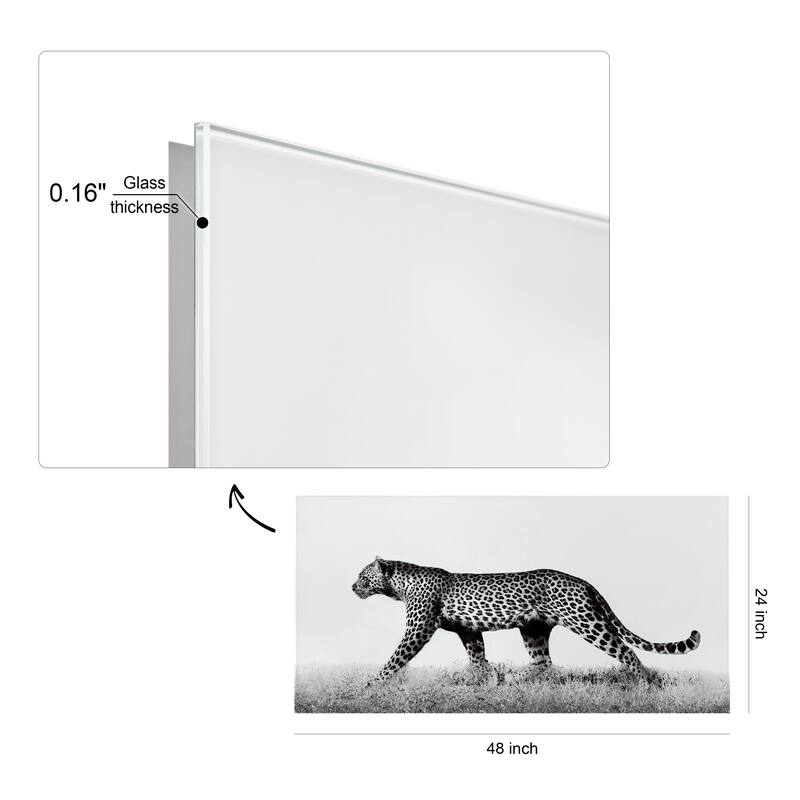 "Fearless Leopard 2" Frameless Free Floating Tempered Glass Panel Graphic Wall Art