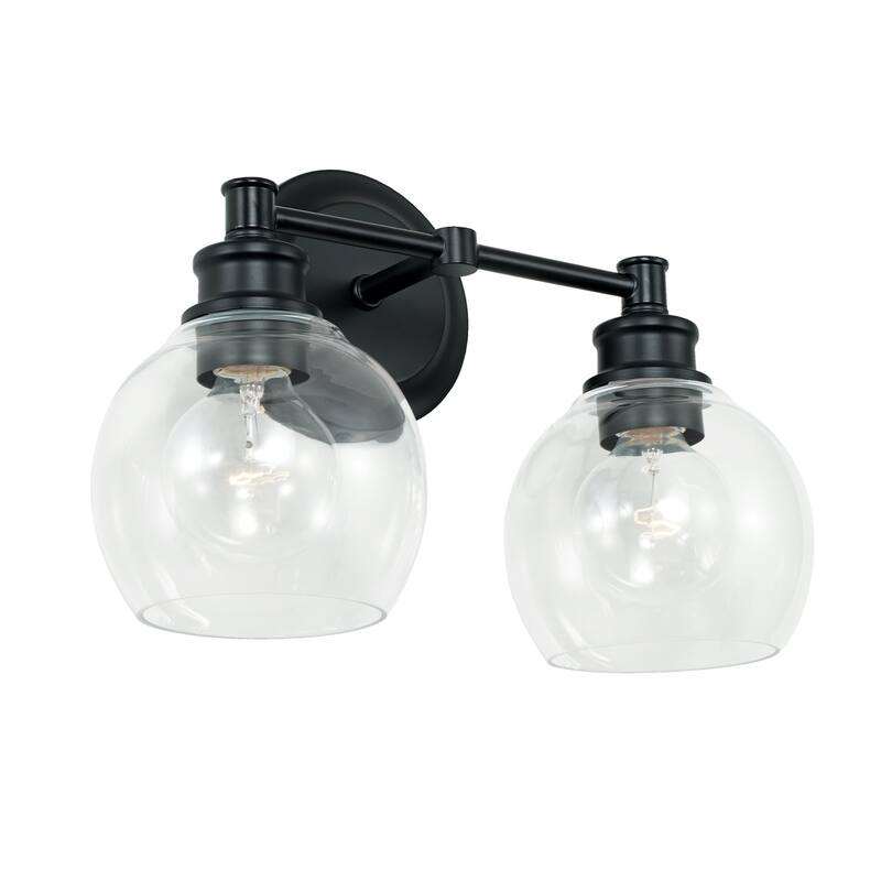 Mid Century Bath/ Vanity Fixture w/ Clear Glass - 2-Light - Matte Black