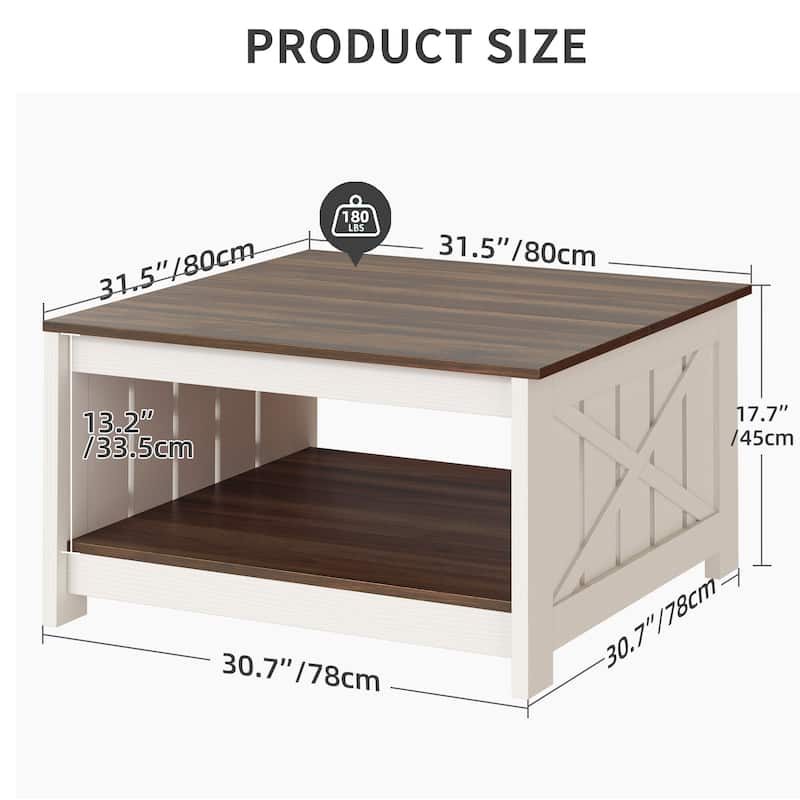 Moasis Farmhouse Coffee Table with Storage for Living Room Square Center Table