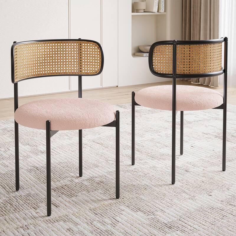 Modern Upholstered Dining Chairs Set of 4,Rattan Back Dining Room Chairs,Accent Kitchen Chairs with Metal Legs