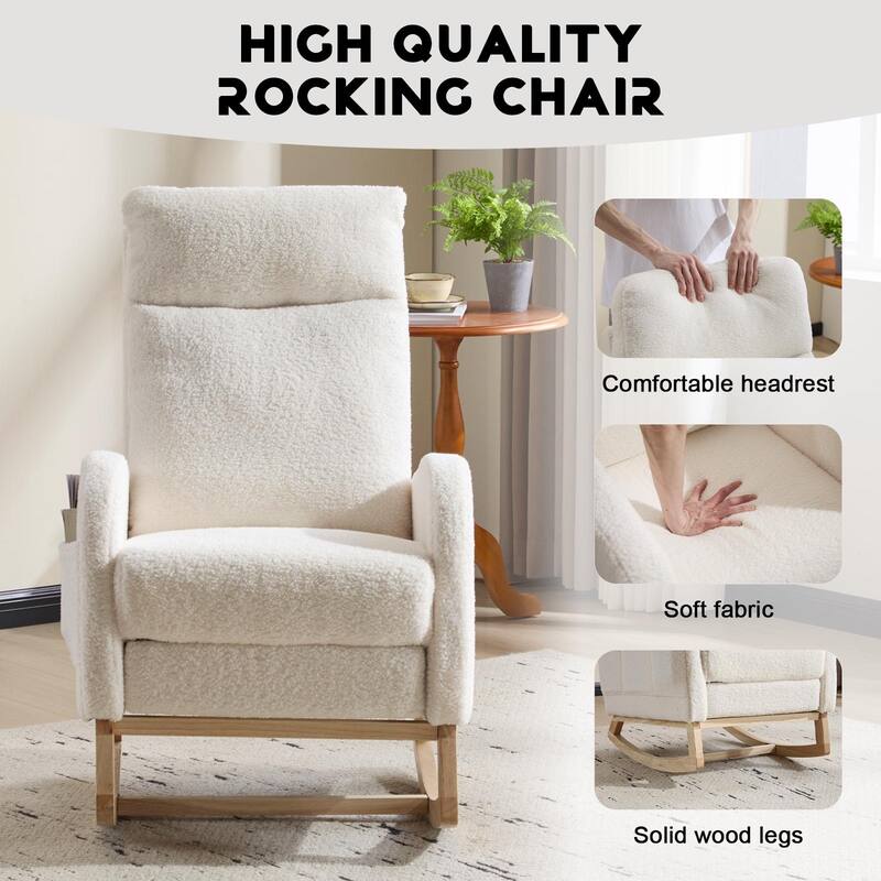Polyester Fabric Rubber Wood Accent Rocking Chair with Side Pocket - 29.5"D x 24.8"W x 40.9"H