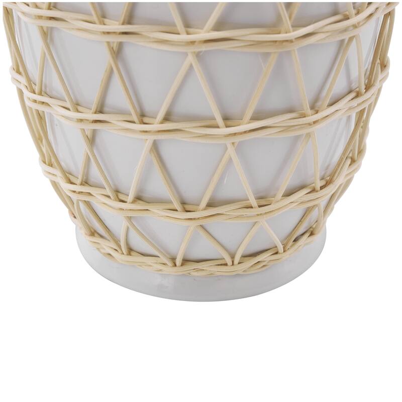 Ceramic Handmade Decorative Vase with Woven Rattan Exterior - White - Roche River Decor