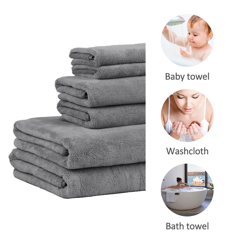 6-Piece Fleece Towel Set(2 Bath Towels,2 Hand Towels,2 Washcloths)