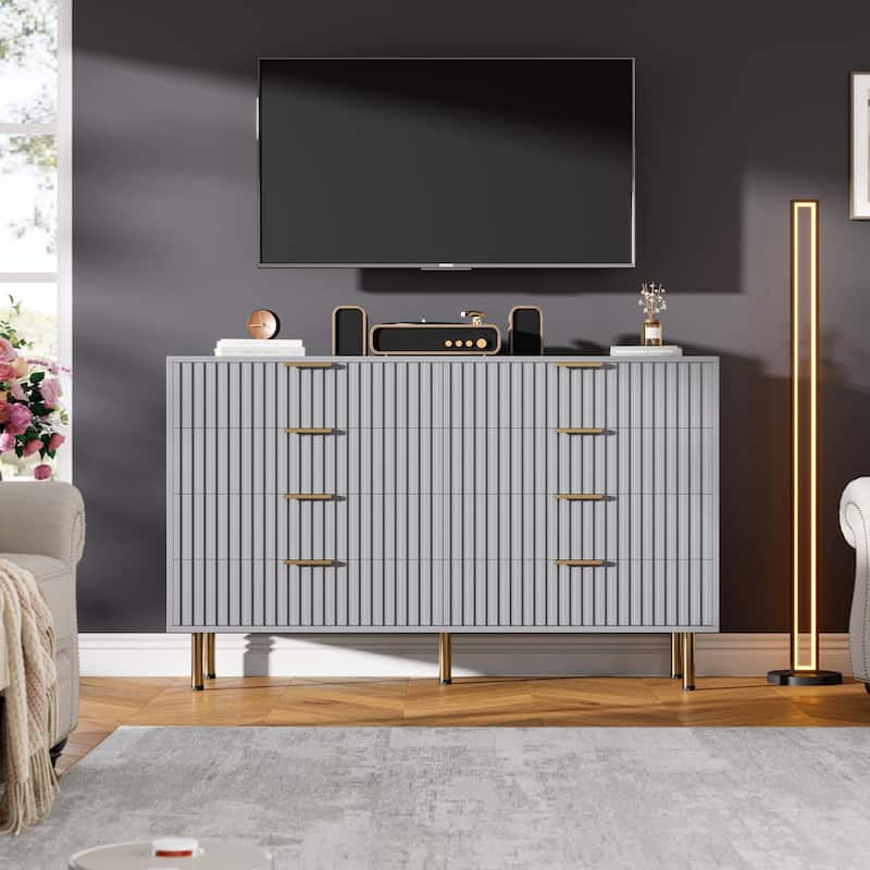 8 Drawer Fluted Dresser for Bedroom, Wide Modern Chest of Drawers, Long Double Dresser