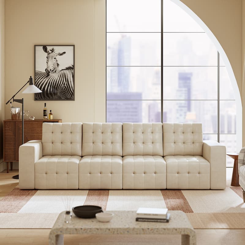 Aurora Genuine Leather Ottoman with Tufted Design by HULALA HOME