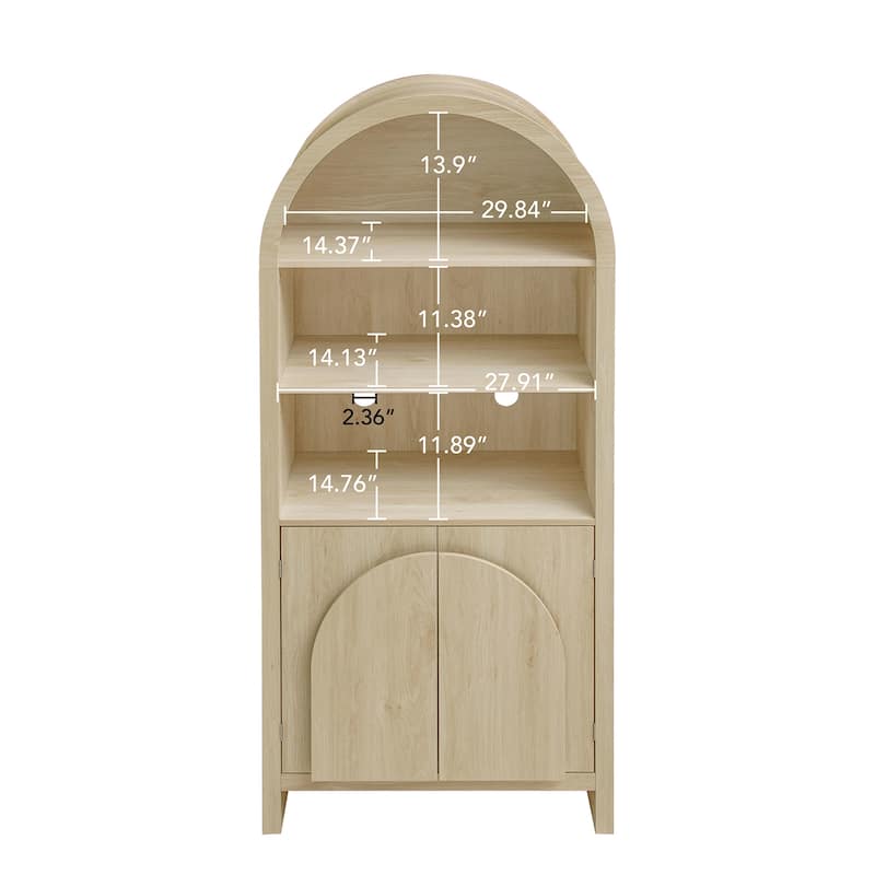 Wood Arched Kitchen Storage Pantry with Adjustable Shelves, Versatile Cupboard