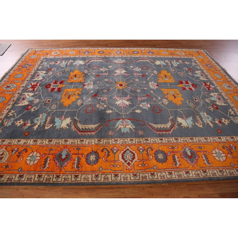 Blue Traditional Heriz Serapi Indian Area Rug Hand-Knotted Wool Carpet - 8'11" x 11'9"
