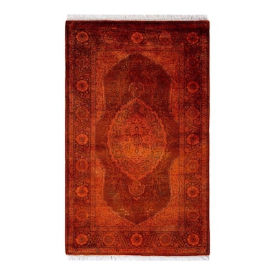 Overton Hand Knotted Wool Vintage Inspired Modern Contemporary Overdyed Orange Area Rug - 2' 8" x 4' 4"