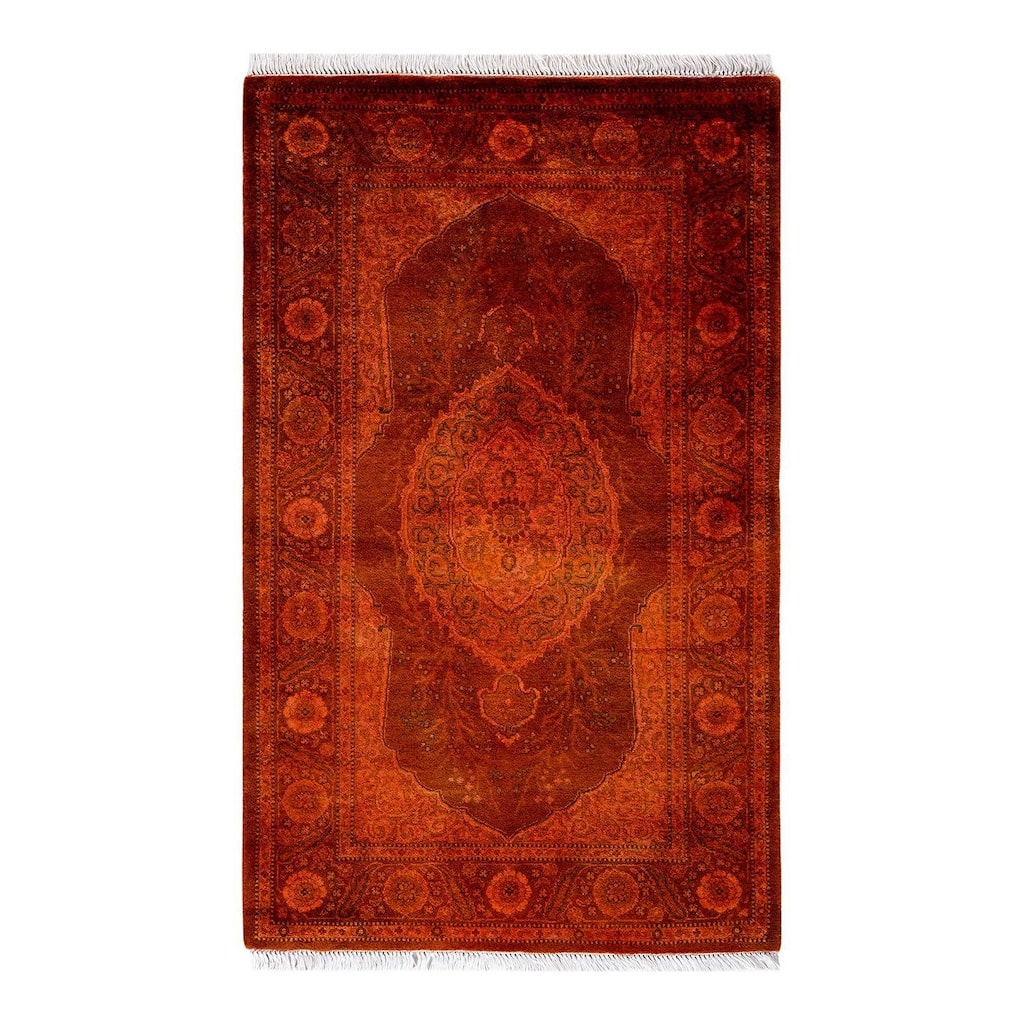 Overton Hand Knotted Wool Vintage Inspired Modern Contemporary Overdyed Orange Area Rug - 2' 8" x 4' 4"