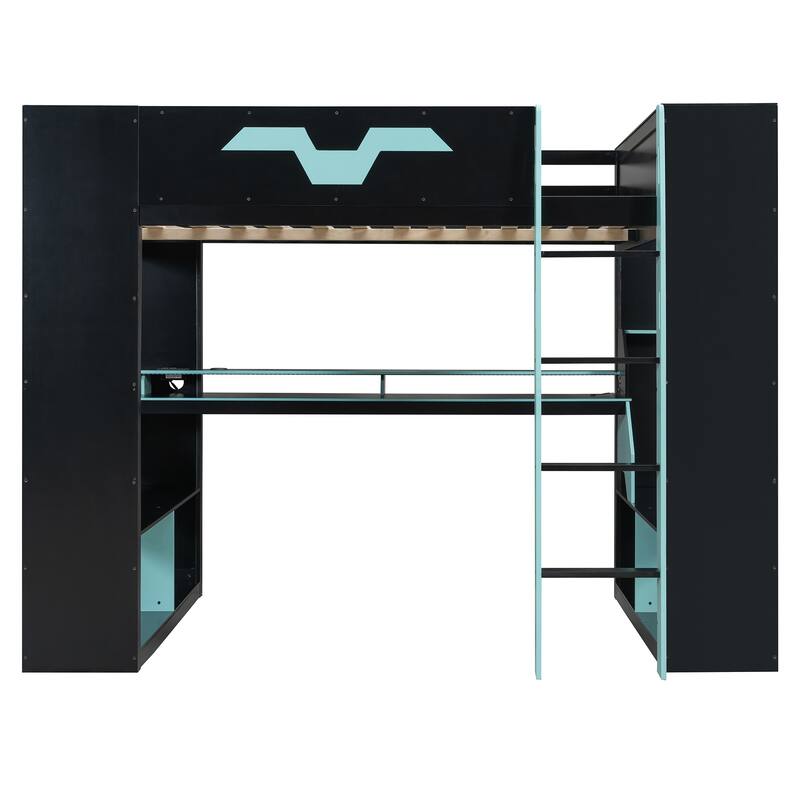 Roomfitters Full Gaming Loft Bed with Power Hub, RGB Lights and Cable Management