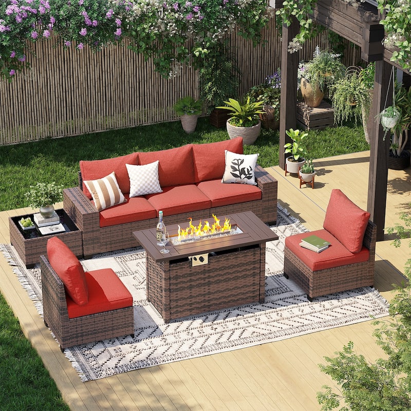 Patio Furniture Set , Outdoor Sectional Sofa Set - 7 pcs - Red