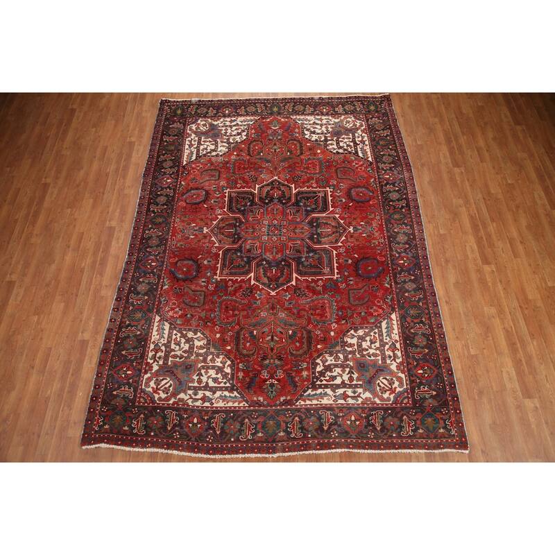 Hand Knotted Oriental 100% Wool Carpet Traditional Medallion Red Heriz Area Rug - 11' 0'' X 7' 8''