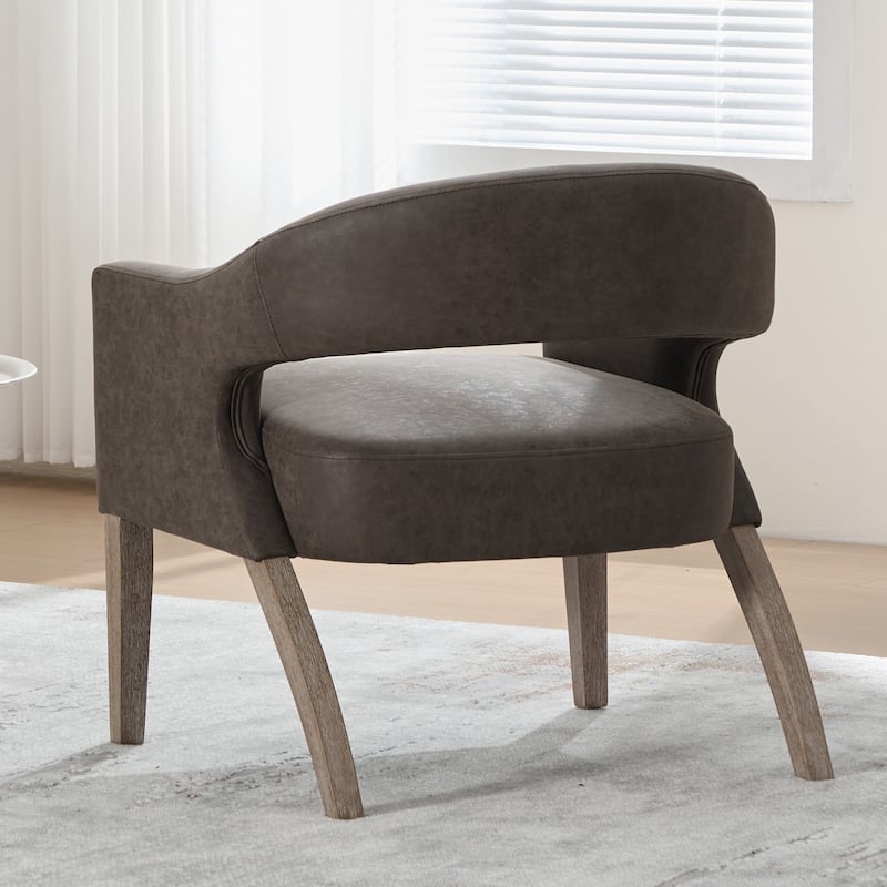 26.3"W PU Leather Accent Chair,Modern Armchair with Wood Legs